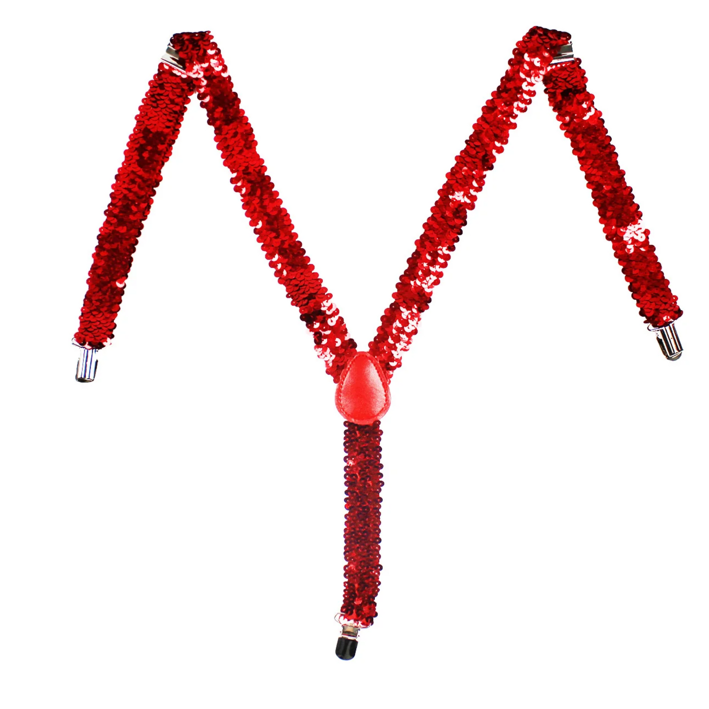 SEQUIN SUSPENDERS Unisex Adjustable Braces Clip On Elastic Y-Back - Red