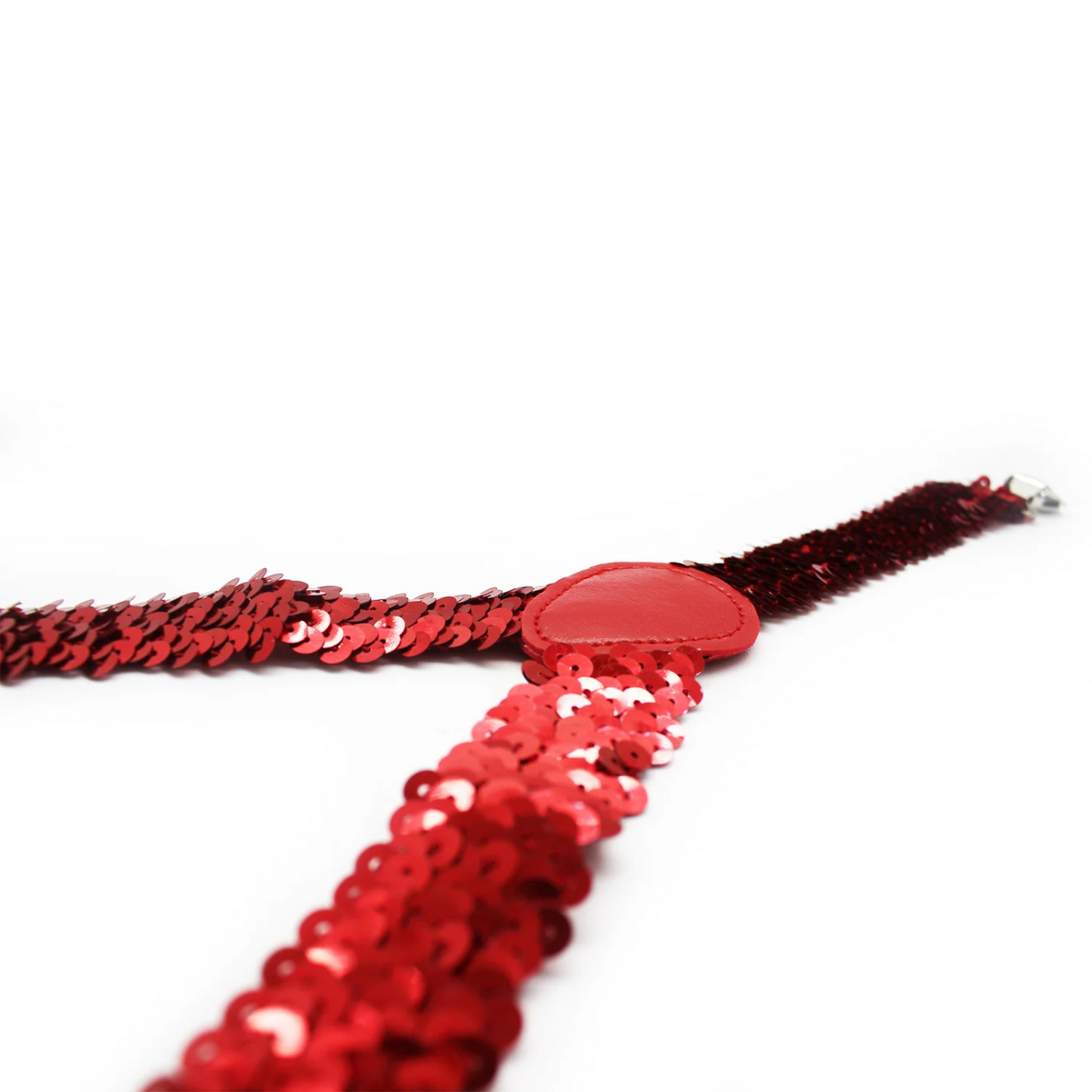 SEQUIN SUSPENDERS Unisex Adjustable Braces Clip On Elastic Y-Back - Red