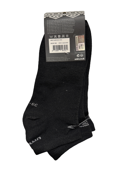 Umbro Mens Trainer Ankle Socks - Black - 1 Pack of 3 Pairs - EU 39-42