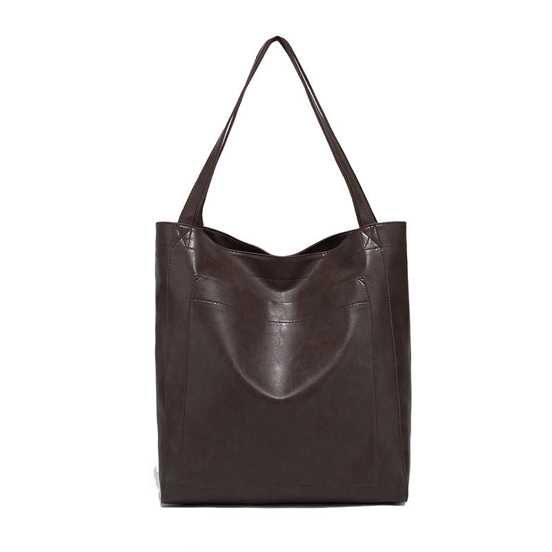 Vintage PU Leather Tote Bag - Stylish and Spacious Everyday Shoulder Bag (Coffee)