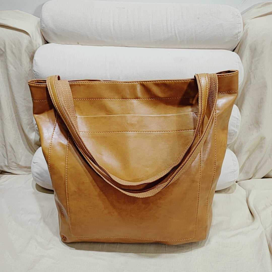 Vintage PU Leather Tote Bag - Stylish and Spacious Everyday Shoulder Bag (Yellow)