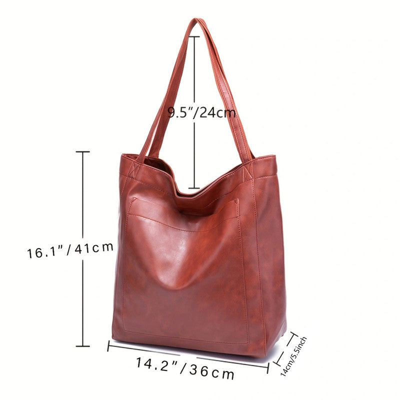 Vintage PU Leather Tote Bag - Stylish and Spacious Everyday Shoulder Bag (Yellow)