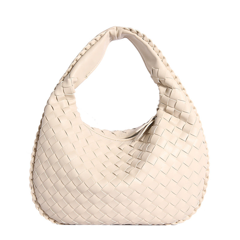 Luxury Woven PU Leather Hobo Bag - Elegant Shoulder Tote 34*21cm (off-white)