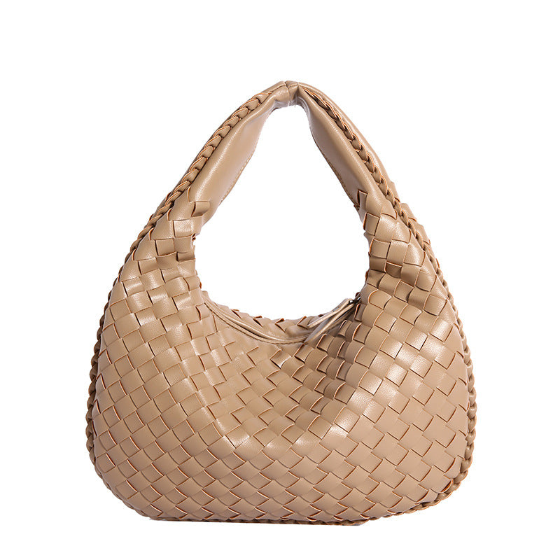 Luxury Woven PU Leather Hobo Bag - Elegant Shoulder Tote 34*21cm (khaki)