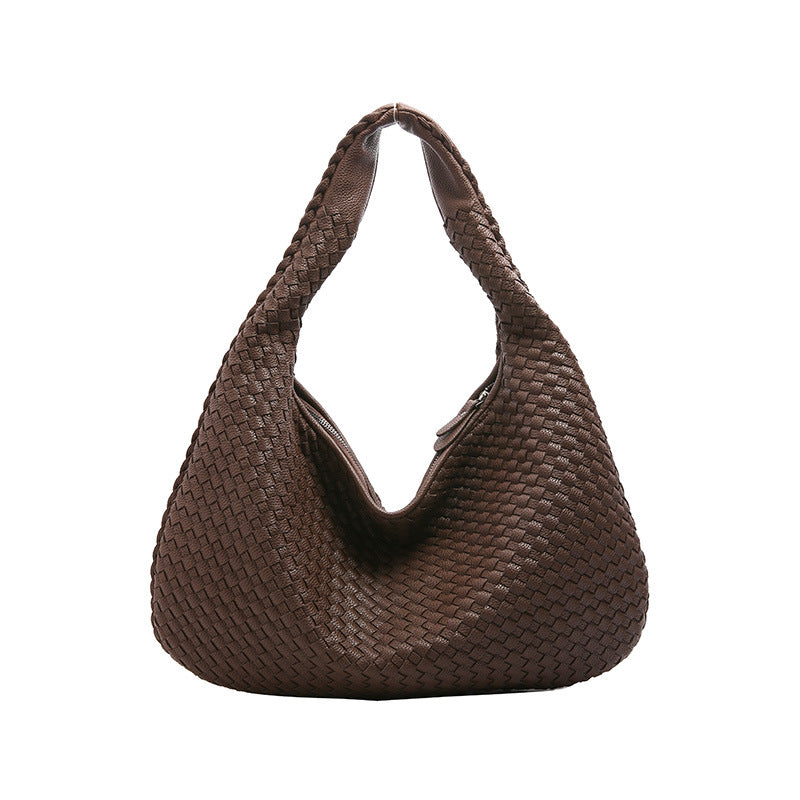 Elegant Woven PU Leather Hobo Bag - Soft Shoulder Tote 47*32cm (Coffee)
