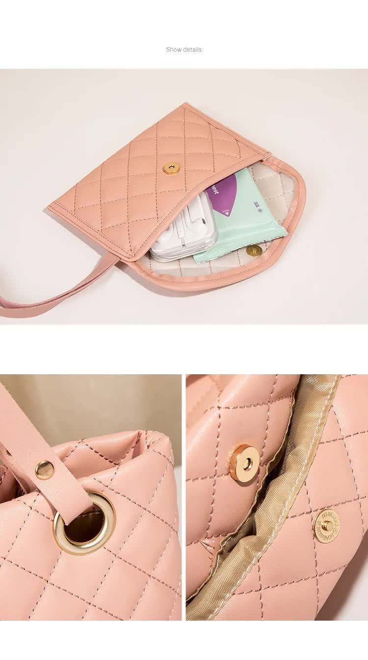Elegant Quilted Tote Bag with Matching Clutch in Brown