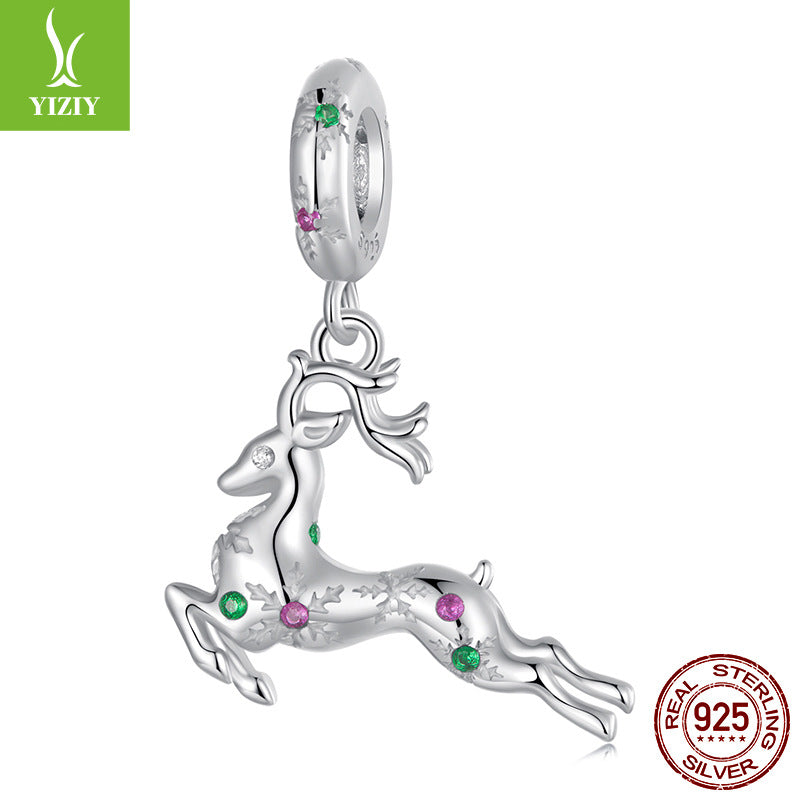 Sterling Silver Reindeer Charm - Festive Christmas Pendant with Colorful Accents (weighs approximately 2g)