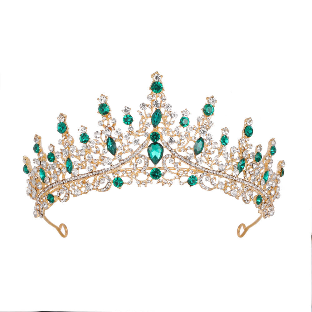 Luxury Full Rhinestone Bridal Tiara - Elegant Alloy Crown Hairband with 3A Grade Crystals Green