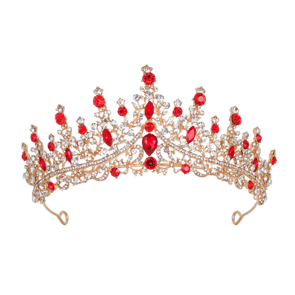 Luxury Full Rhinestone Bridal Tiara - Elegant Alloy Crown Hairband with 3A Grade Crystals Red