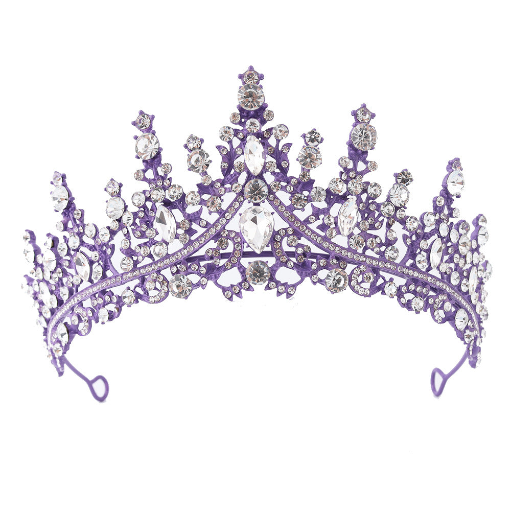 Luxury Full Rhinestone Bridal Tiara - Elegant Alloy Crown Hairband with 3A Grade Crystals Purple