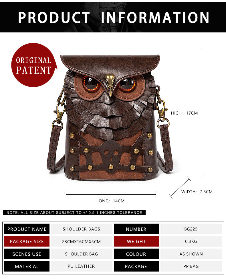Handcrafted Leather Owl Crossbody Bag ��� Unique Retro Design Shoulder Purse for Women