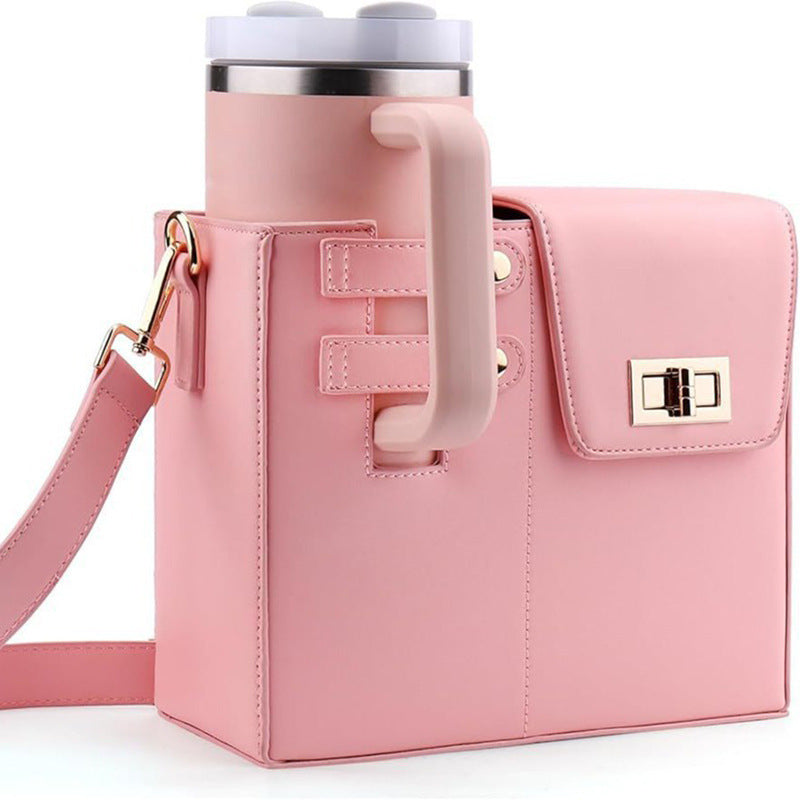 Pink Portable Beverage Bottle Cup Holder Bag | Trendy Crossbody Design for Daily Commute���No water cup���