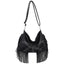 Black Trendy Rivet Fringe Shoulder Bag ��� Large Capacity Soft Leather Handbag for Women, Perfect for Travel and Leisure