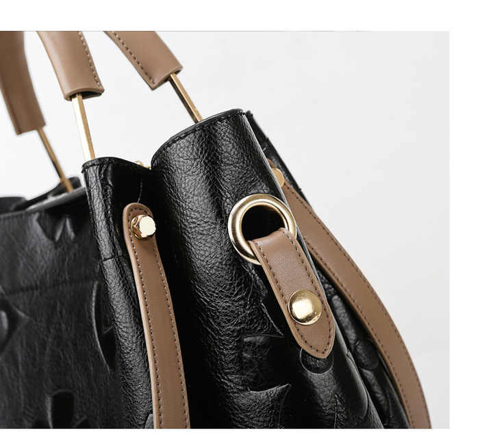Black Elegant Embossed PU Leather Tote Bag for Women - Large Capacity Handbag with Inner Pouch