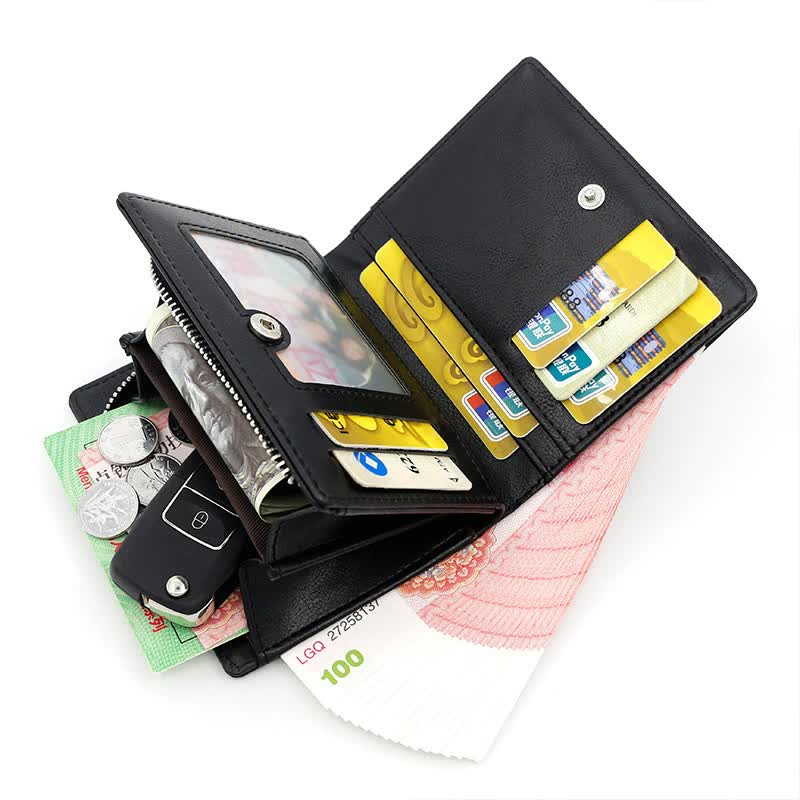 Black Men���s RFID Blocking Leather Wallet - Slim and Compact Design