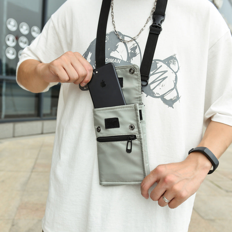 Grey Water-Resistant Nylon Crossbody Phone Bag ��� Compact Travel Wallet & Card Holder for Men and Women(Mobile phones and cards are shooting props, not included)