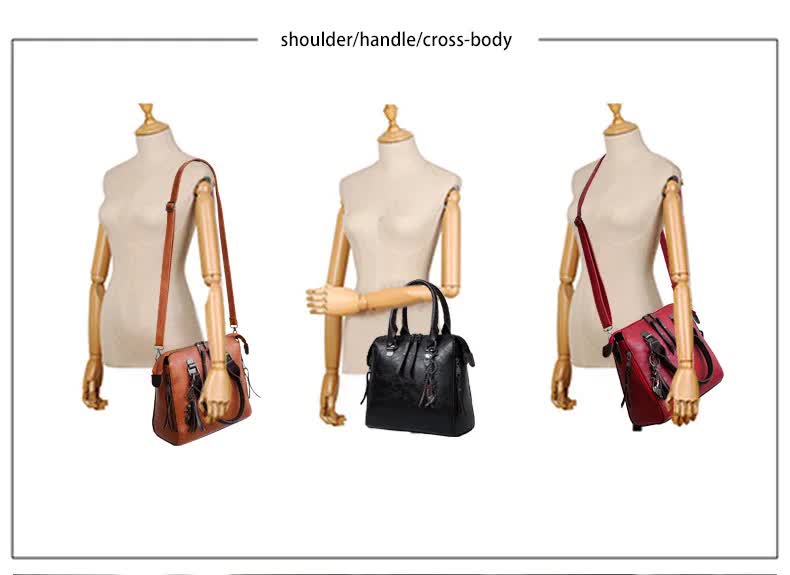 Black 4-Piece Women���s PU Leather Tote Bag Set - Vintage Handbag, Shoulder Bag, Clutch, and Card Holder - Lightweight Design