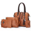 Brown 4-Piece Women's PU Leather Tote Bag Set - Vintage Handbag, Shoulder Bag, Clutch, and Card Holder - Lightweight Design