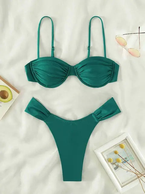 Women's Solid Color Push Up Micro Bikini Set