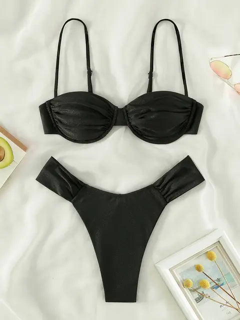Women's Solid Color Push Up Micro Bikini Set