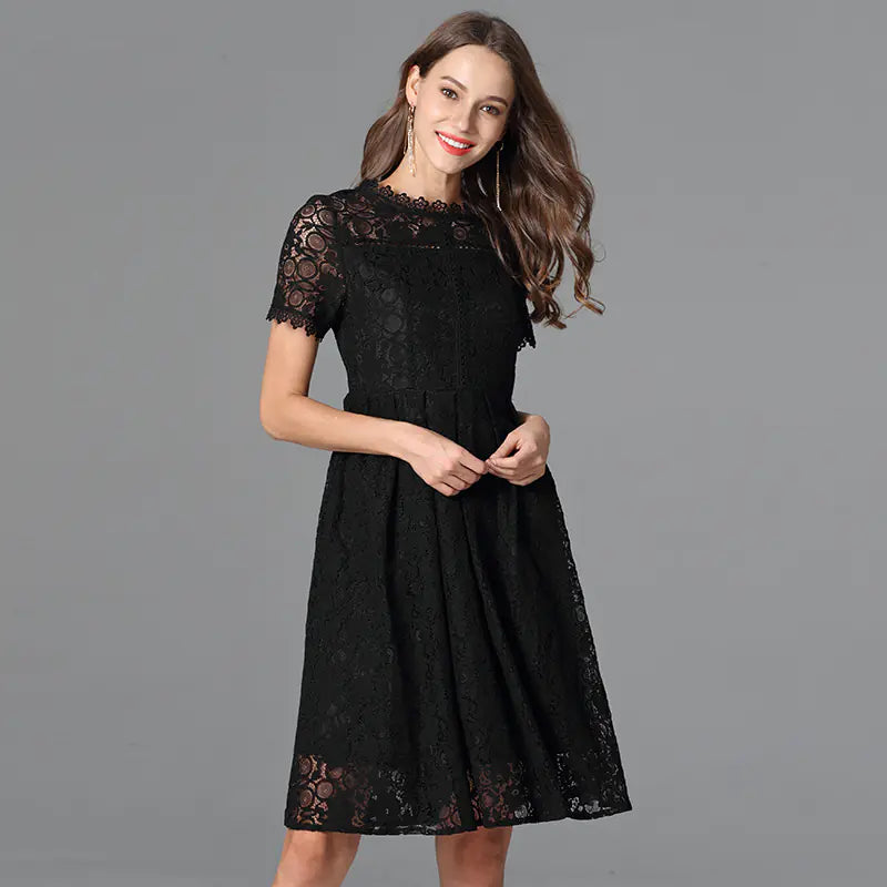Women's Plus Size Little Black Summer Lace A Line Dress