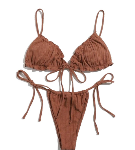 Women's Tied Solid Color Design Bikini Set