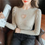 Women's Hollow Heart Beaded Knitted Bottom Shirt