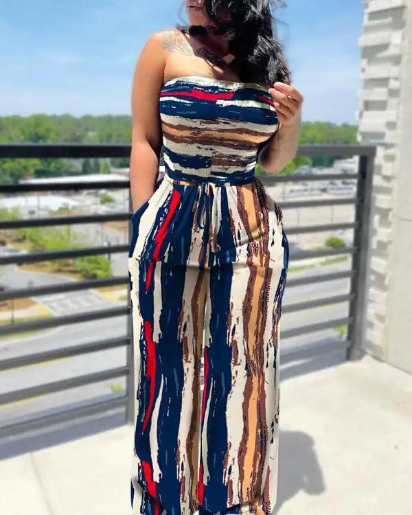 Women's Sleeveless Printed Tube Top Jumpsuit