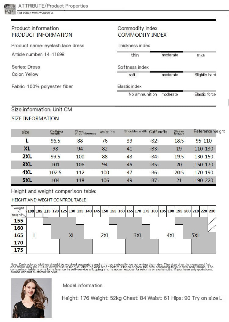 Women's Plus Size Little Black Summer Lace A Line Dress