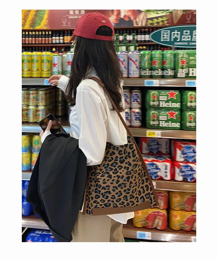 Leopard Print Canvas Shoulder Bag