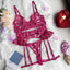 Women's Love Heart Embroidered Lingerie Set Women's Lingerie Unbranded Rose Red S