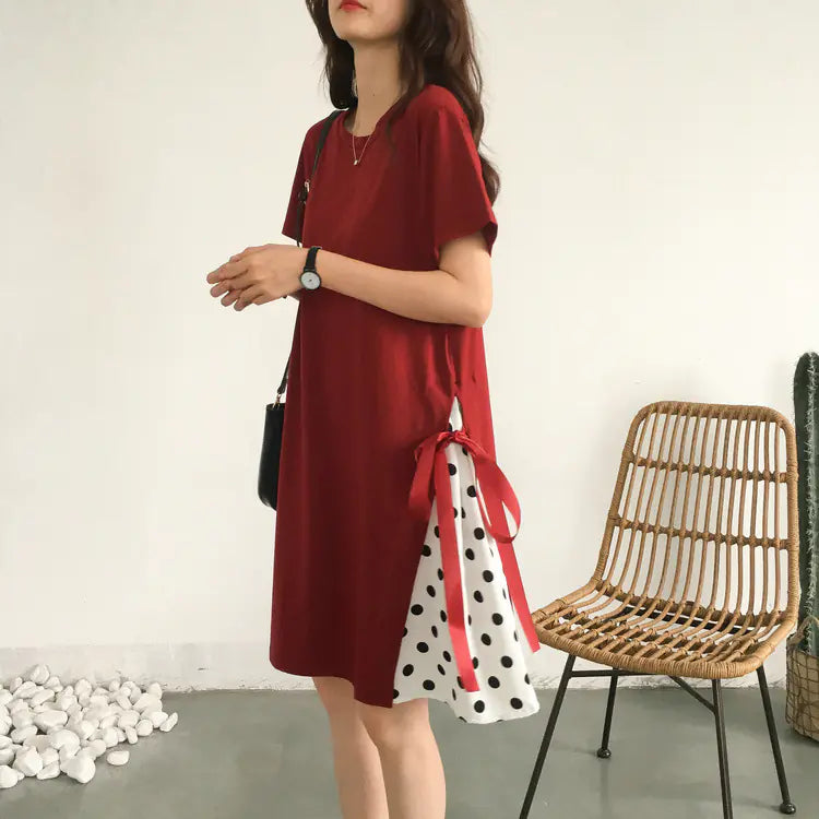 Women's Polka Dot Chiffon Dress With Side Ties