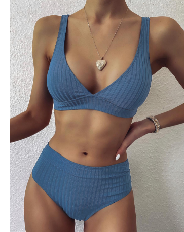 Women's High Waist Bikini Set With V Neck Design