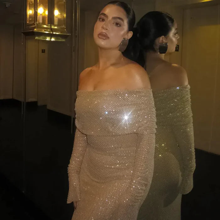 Slim Fit Off Neck Dress