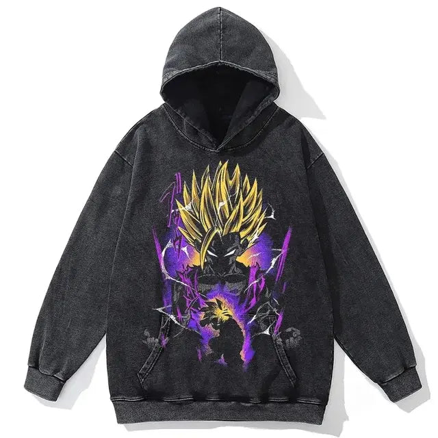 Anime Dragon Ball Print Washed Oversized Hoodie