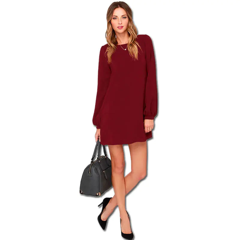 Women's Long Sleeve Loose Fit Mini Dress