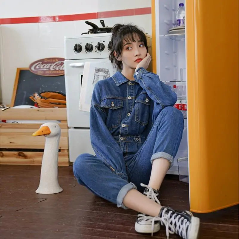 Women's High Waist Slimming Denim Jumpsuit