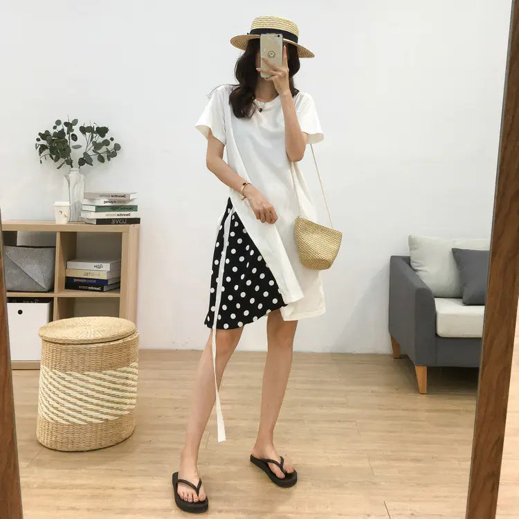 Women's Polka Dot Chiffon Dress With Side Ties