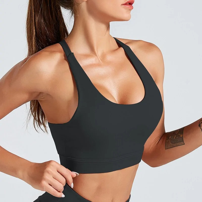 Cross Back Sports Bra Removable Padding Soft Fabric Blend