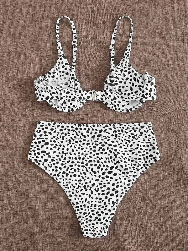 Women's Leopard Print Cut Out Underwire High Waist Bikini