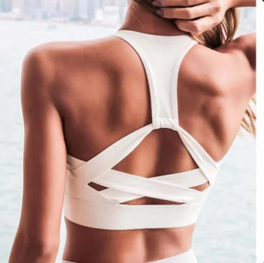 White Strap Push Up Sports Bra Womens Gym Yoga Athletic Vest Underwear