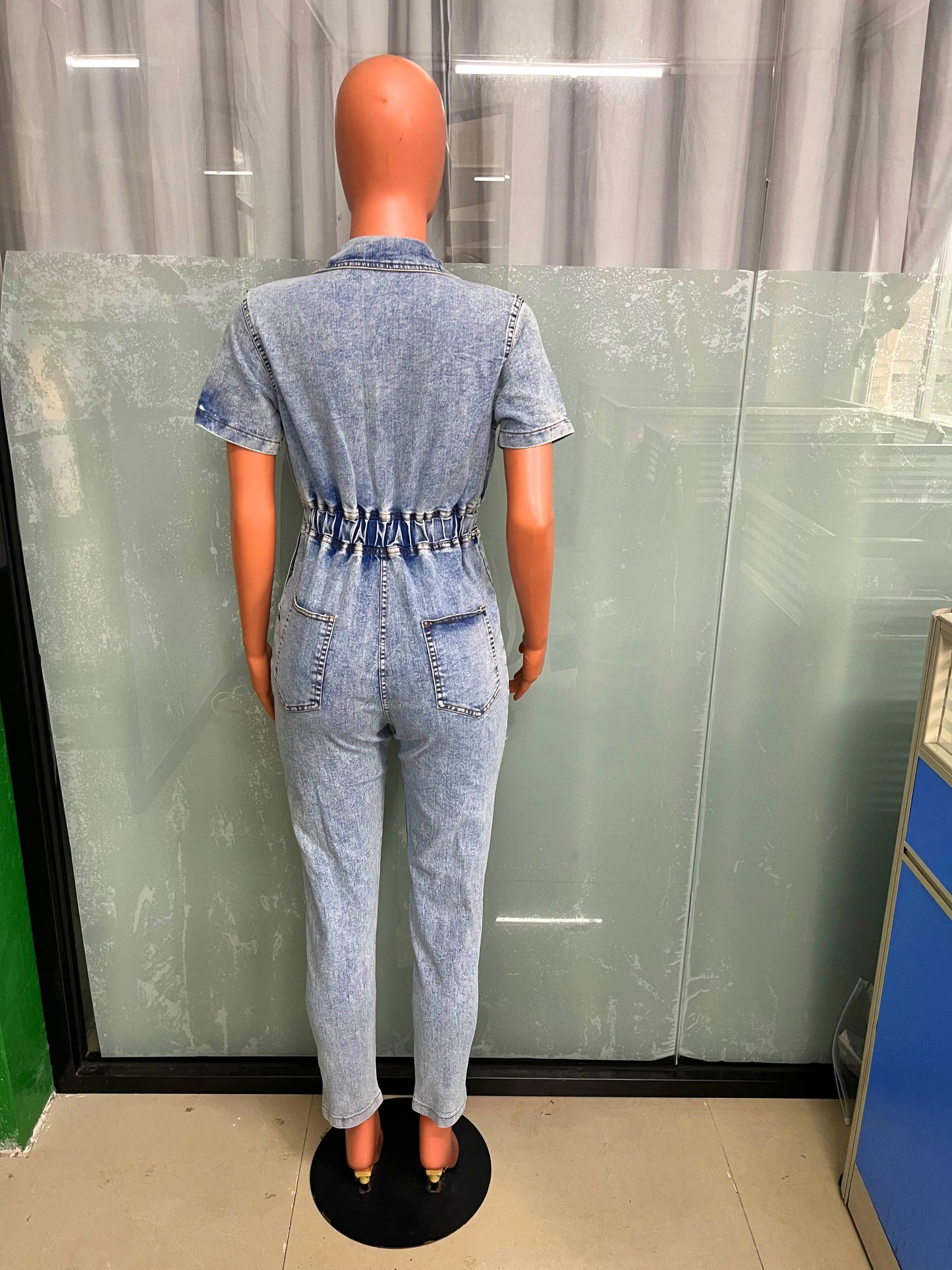 Women's Elegant Blue Denim Stretch Jumpsuit