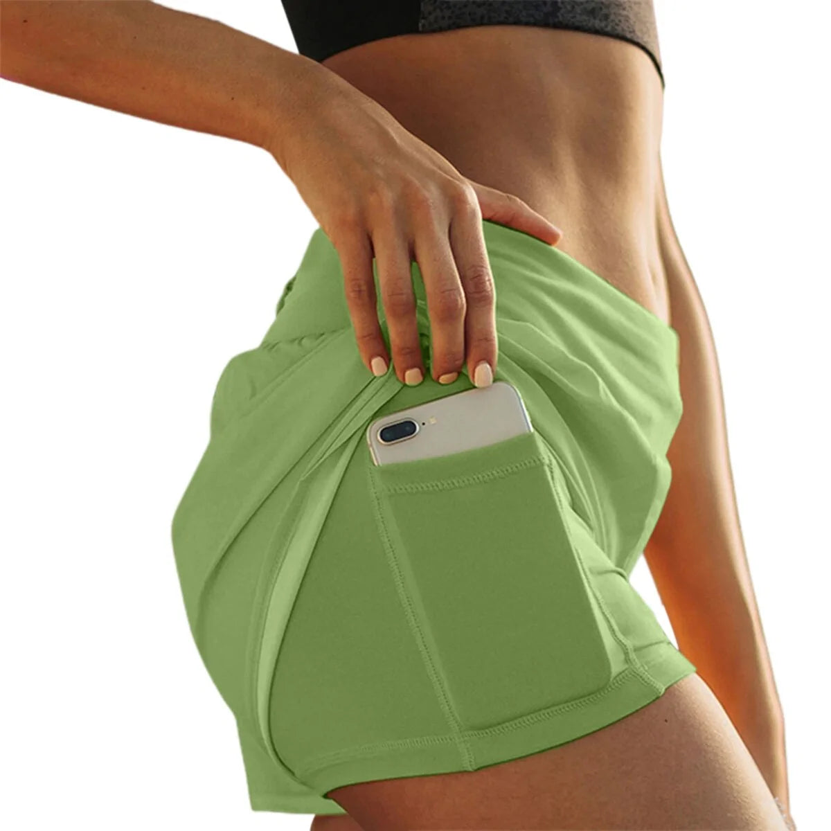 Womens High Waist Double Layer Running Shorts