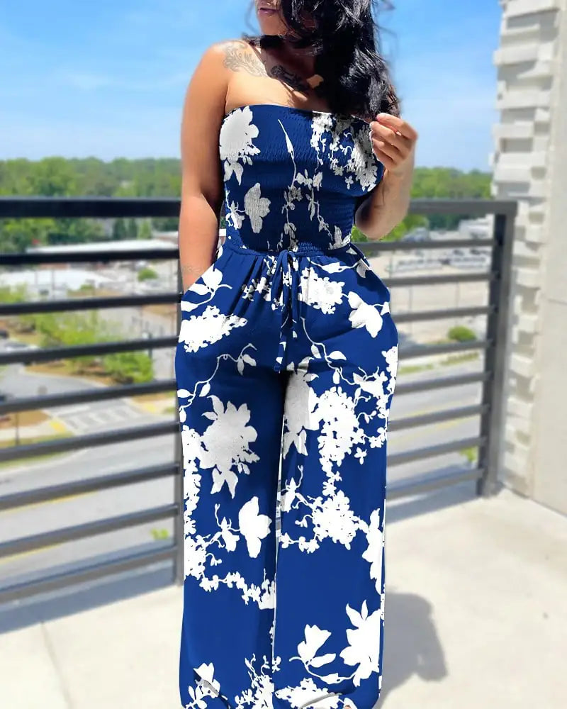 Women's Sleeveless Printed Tube Top Jumpsuit