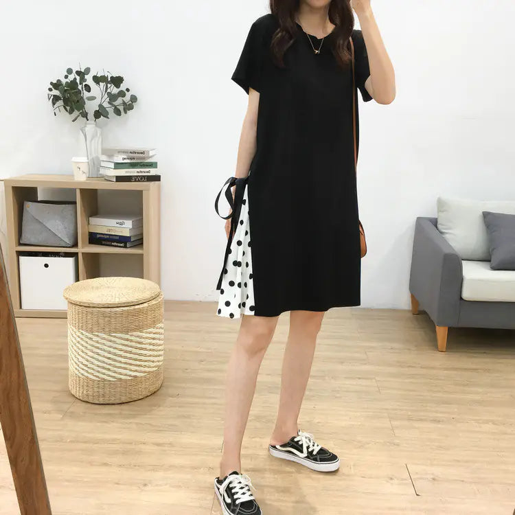Women's Polka Dot Chiffon Dress With Side Ties
