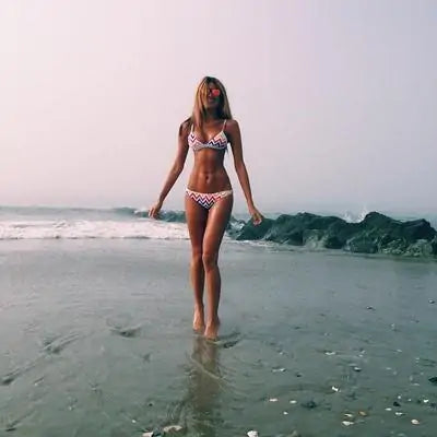 Women's Ribbed Zig Zag Tie Side Bikini