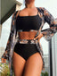 Women's Summer Bikini Set With Leaf Print 3 Piece