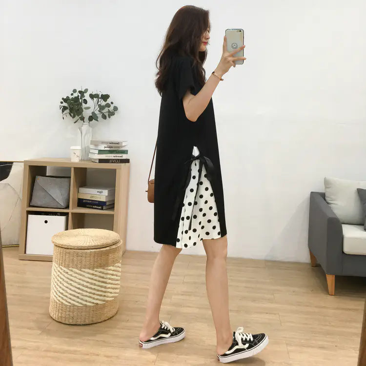 Women's Polka Dot Chiffon Dress With Side Ties