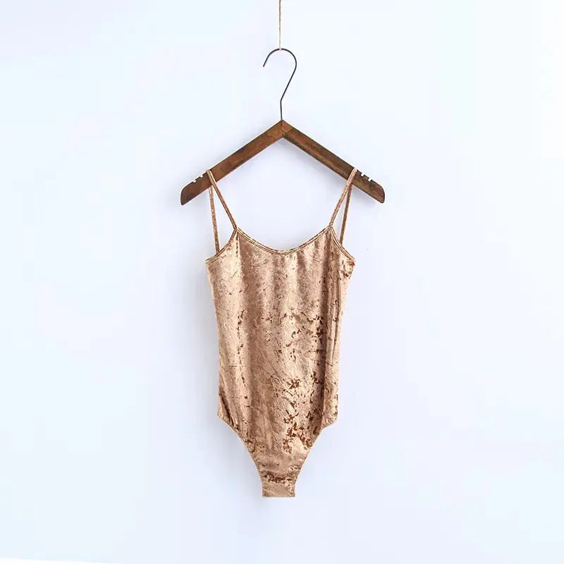 Women's Velvet U Neck Backless Jumpsuit