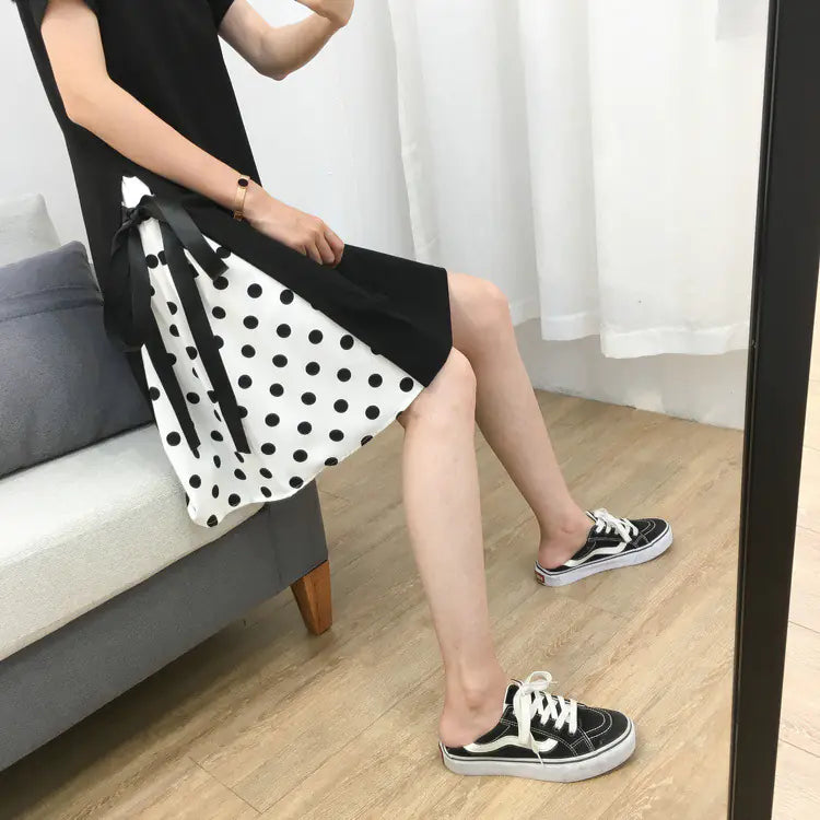 Women's Polka Dot Chiffon Dress With Side Ties